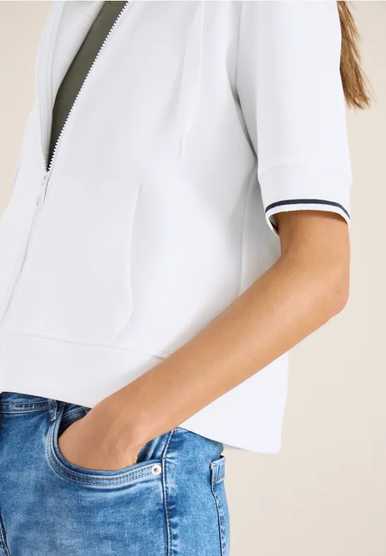 Kurzarm Sweatjacke mit Kapuze vanilla white