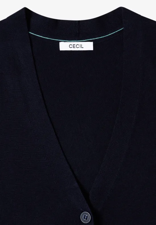 Gilet noir pour femme de la marque CECIL avec col en V et fermeture à bouton.