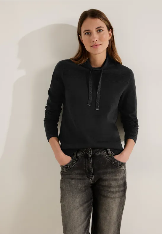 Cosy Pullover mit Tunnelzug Black