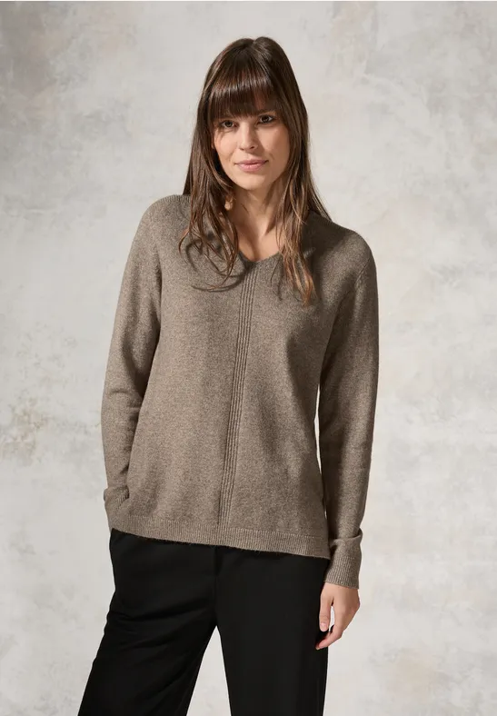 Pull avec col en V dark taupe melange