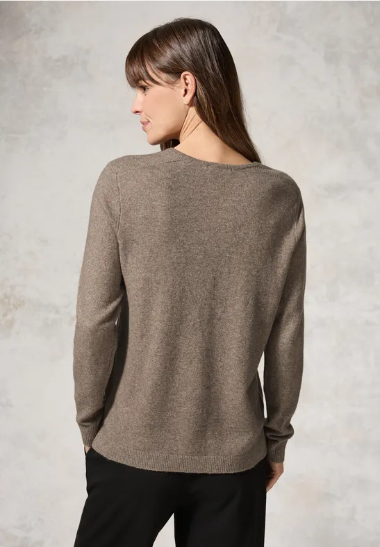 Pull avec col en V dark taupe melange
