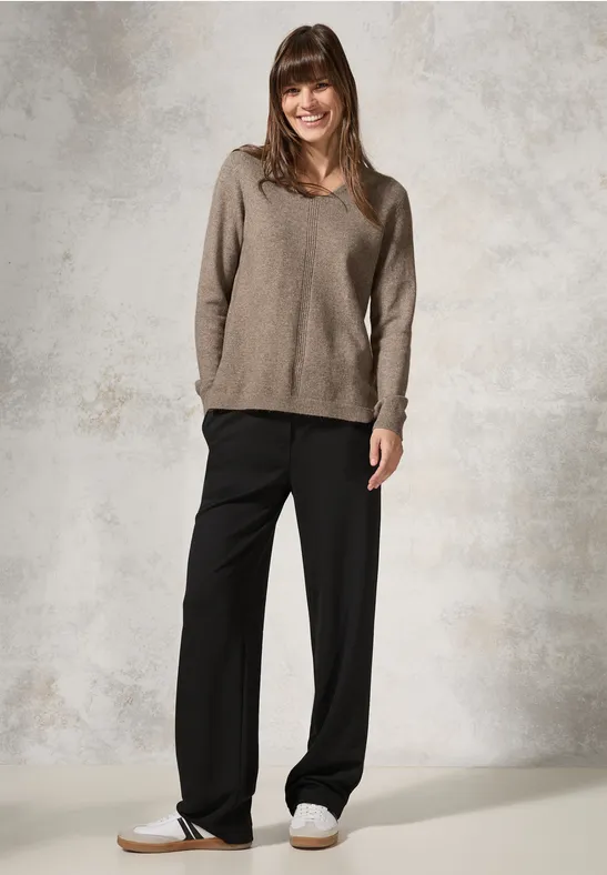 Pull avec col en V dark taupe melange