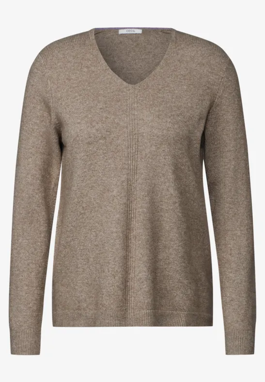 Pull avec col en V dark taupe melange