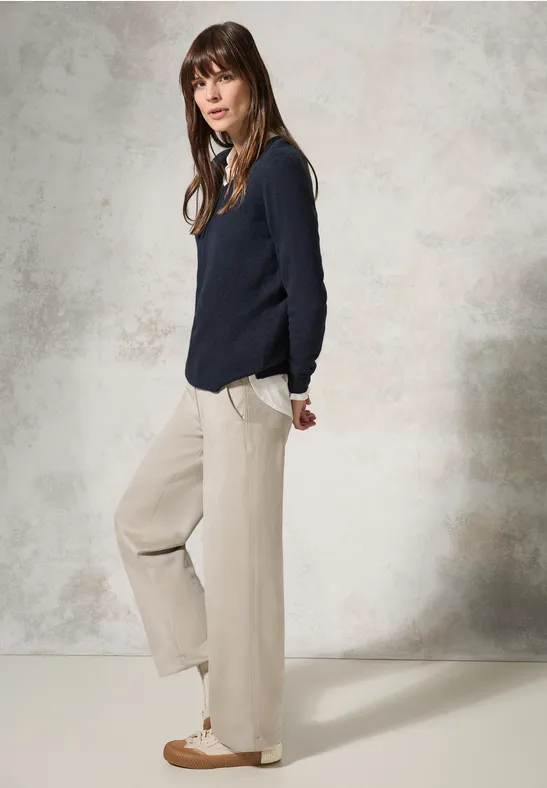 Pull avec col en V deep petrol melange