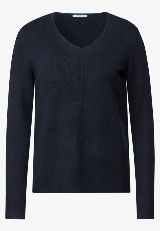 Pull avec col en V deep petrol melange
