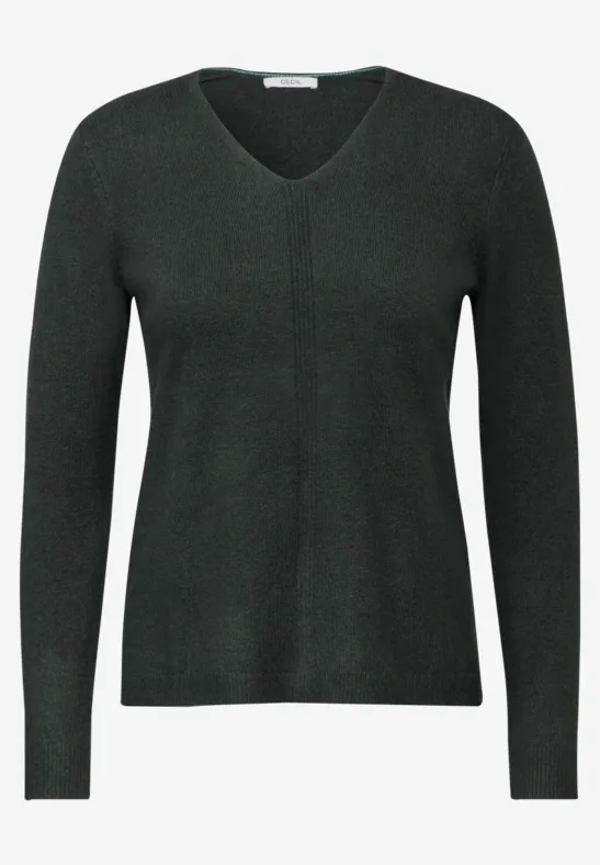 Przytulny sweter z dekoltem w szpic active khaki melange