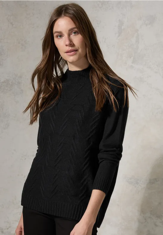 Jaquard Pullover in Unifarbe Black