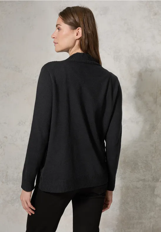 Jaquard Pullover in Unifarbe Black