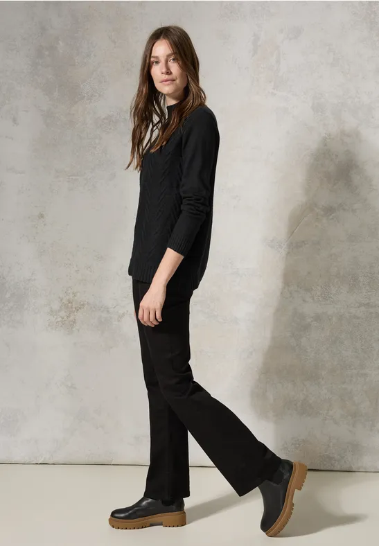 Jaquard Pullover in Unifarbe Black