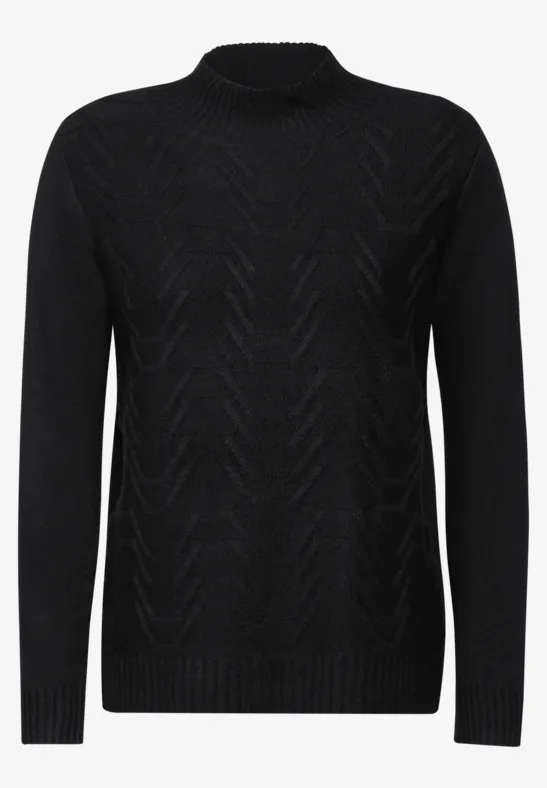 Jaquard Pullover in Unifarbe Black