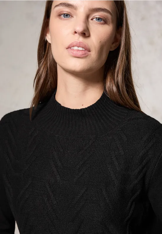 Jaquard Pullover in Unifarbe Black