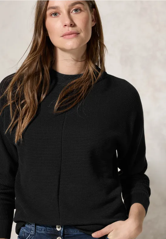 Pullover Dolman à structure mixte Black