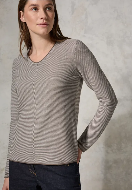 Pulli mit Strukturstreifen dark taupe