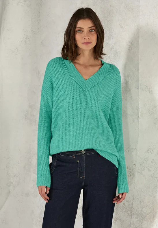 Trui met V-hals aventurine green melange