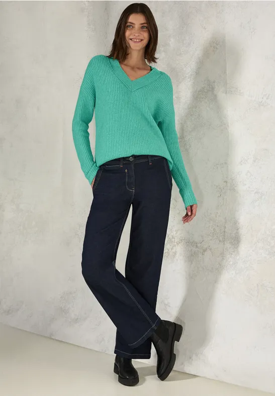 Trui met V-hals aventurine green melange