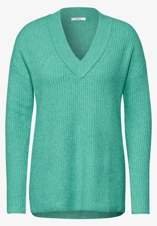 Trui met V-hals aventurine green melange