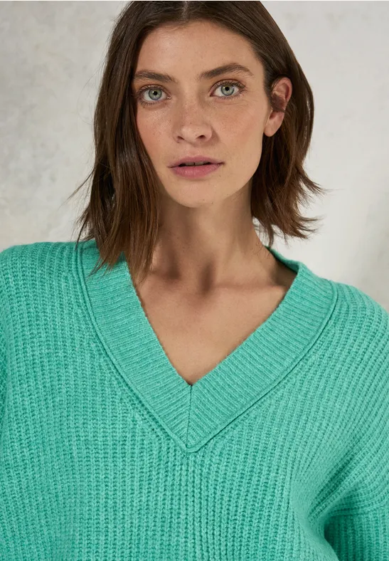 Trui met V-hals aventurine green melange