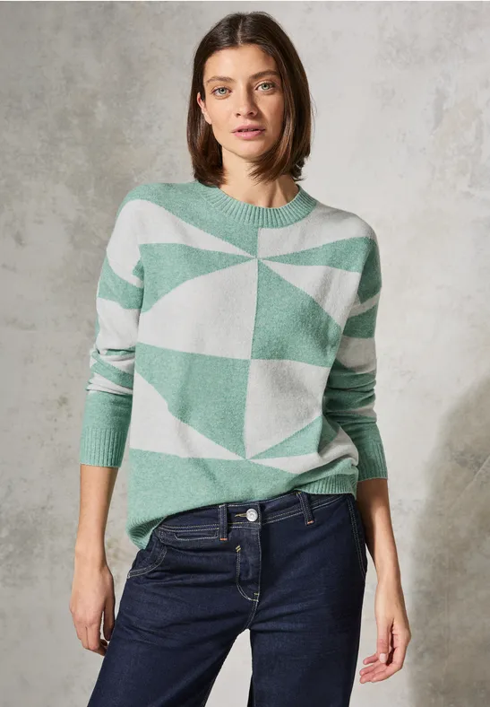 Pull à motifs glaced green melange