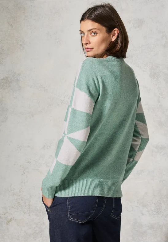 Pull à motifs glaced green melange