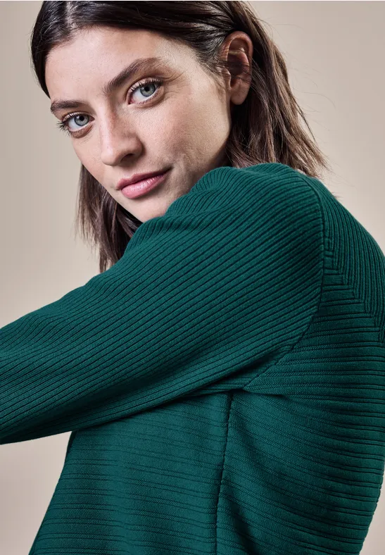 Pull avec mélange de structures côtelées petrol green