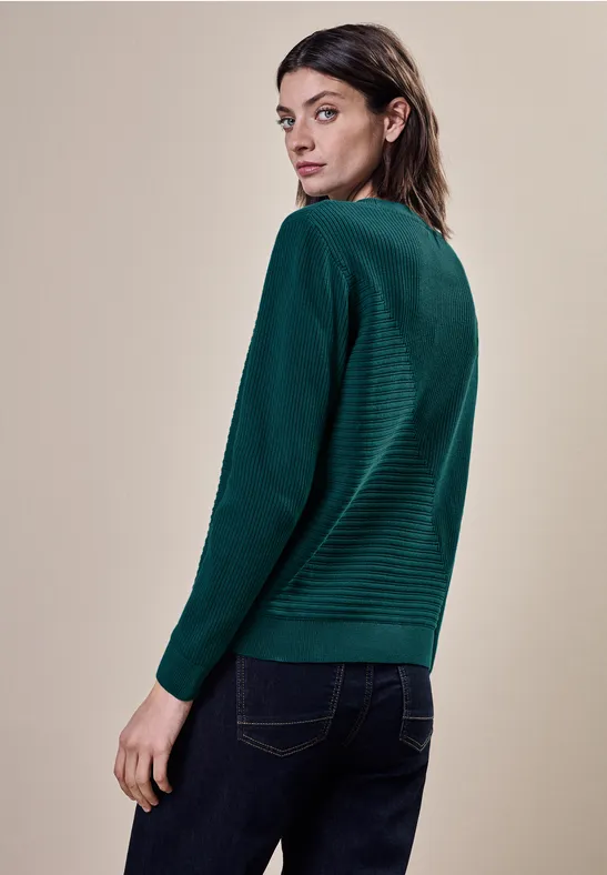 Pull avec mélange de structures côtelées petrol green