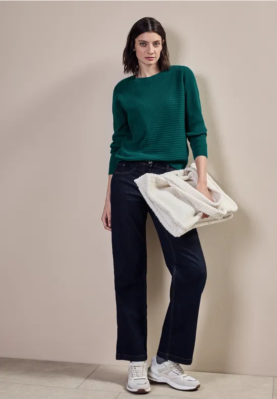 Pull avec mélange de structures côtelées petrol green