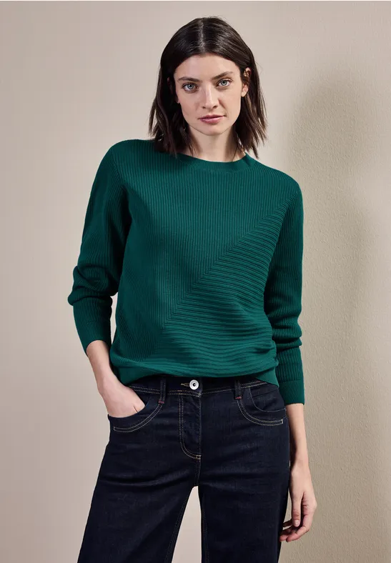 Pull avec mélange de structures côtelées petrol green