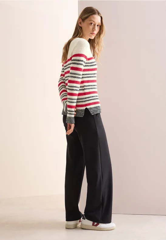 Pull-over mouliné rayé raw sand beige