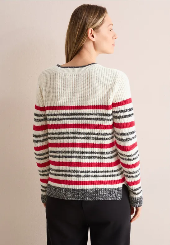 Pull-over mouliné rayé raw sand beige