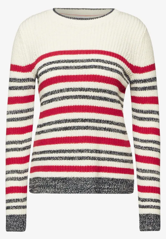 Pull-over mouliné rayé raw sand beige