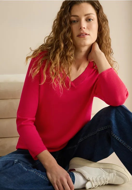 Pull à col en V granita red