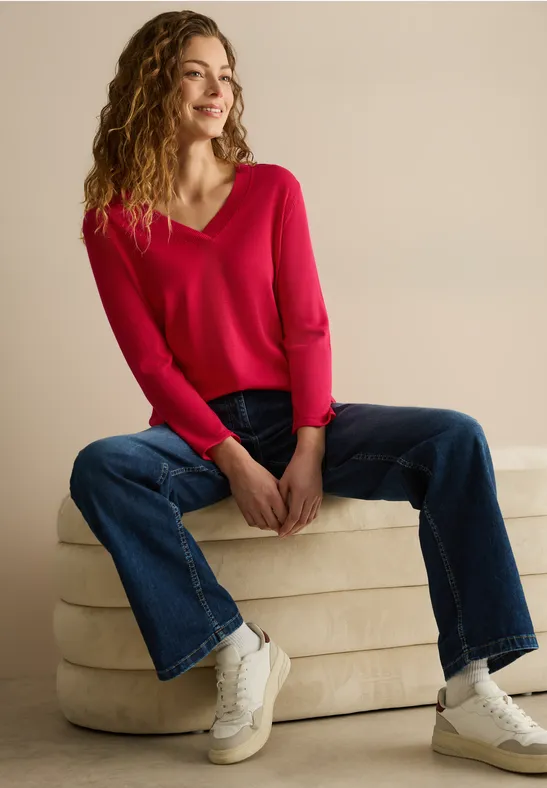 Pull à col en V granita red