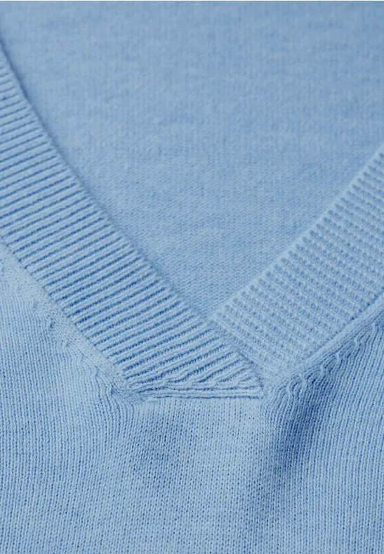 Pull à col en V light blue melange