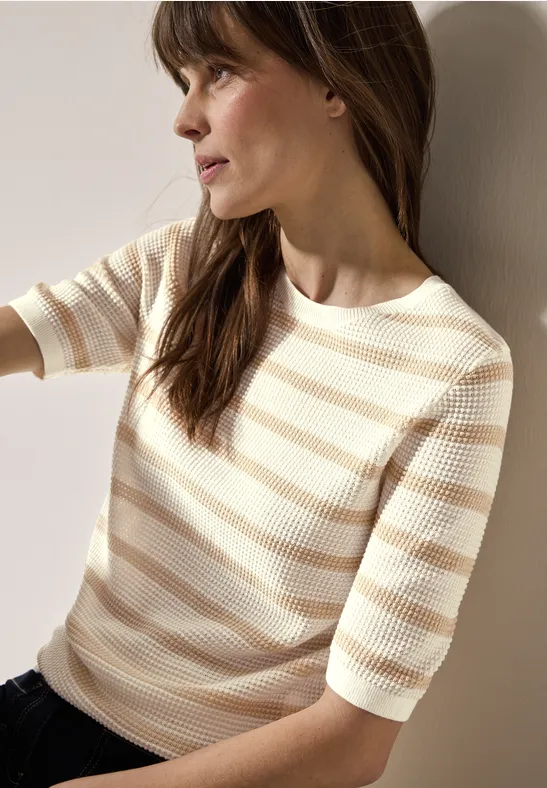 Pull à rayures structurées pearl beige