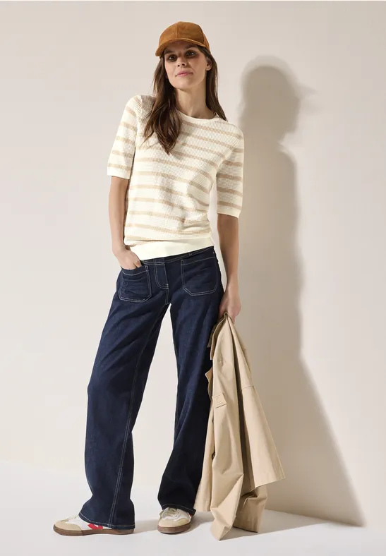 Pull à rayures structurées pearl beige