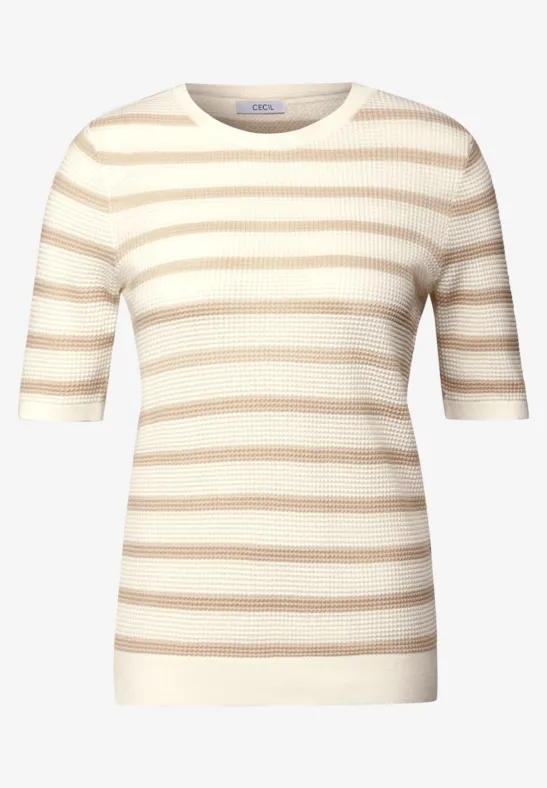 Pull à rayures structurées pearl beige