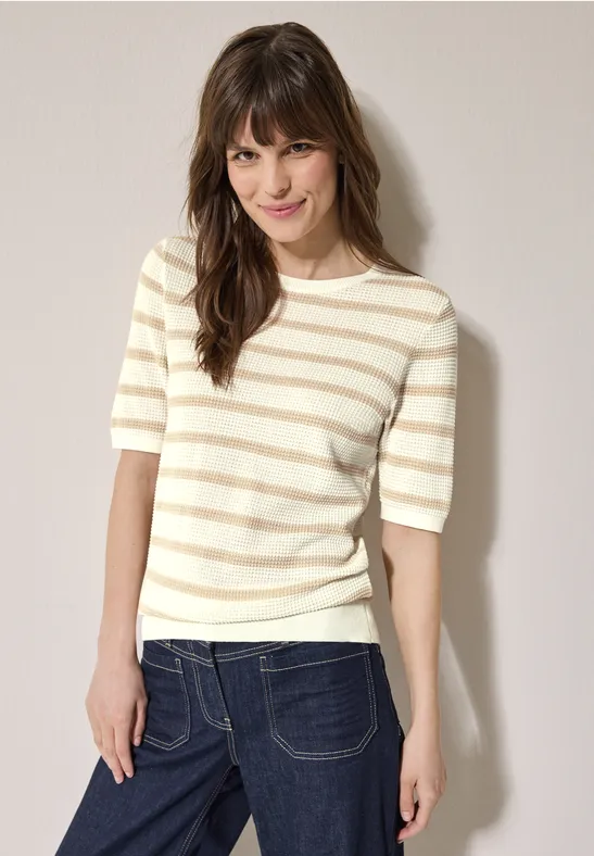 Pull à rayures structurées pearl beige