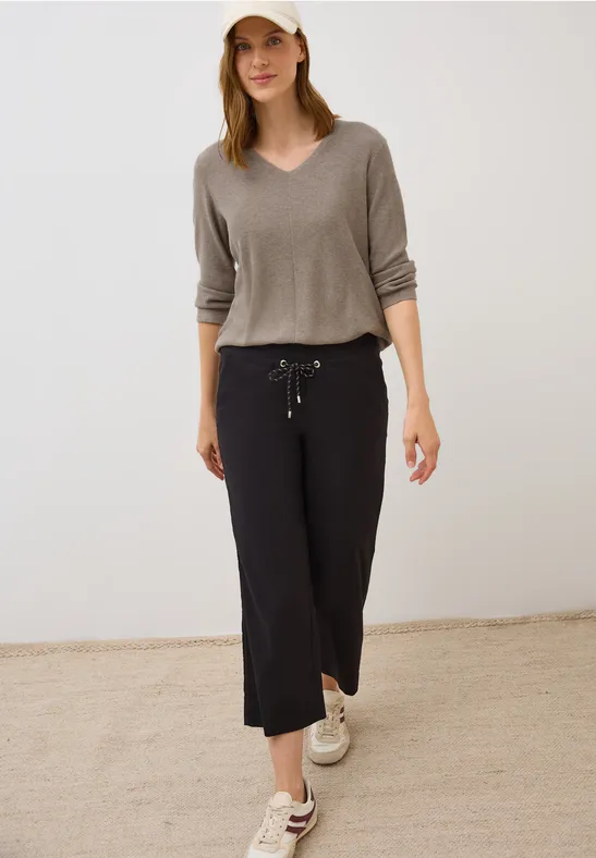 Pull en tricot col V toffee cream melange