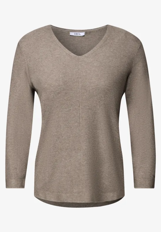 Pull en tricot col V toffee cream melange