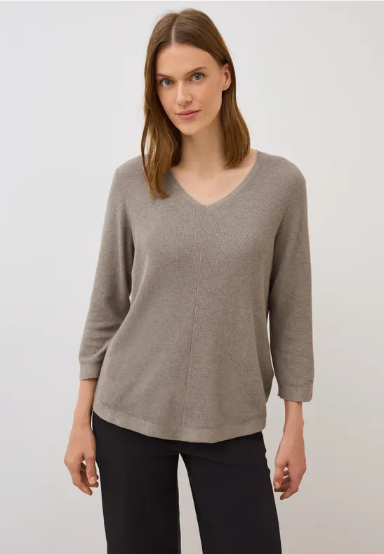 Pull en tricot col V toffee cream melange