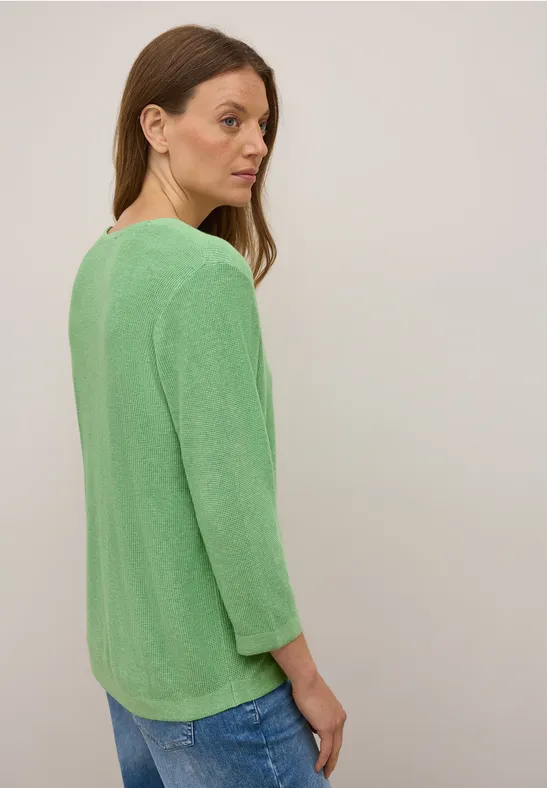 Pull en tricot col V fennel green melange