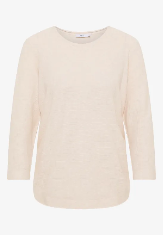 Rundhals Strickpullover oat milk beige melange