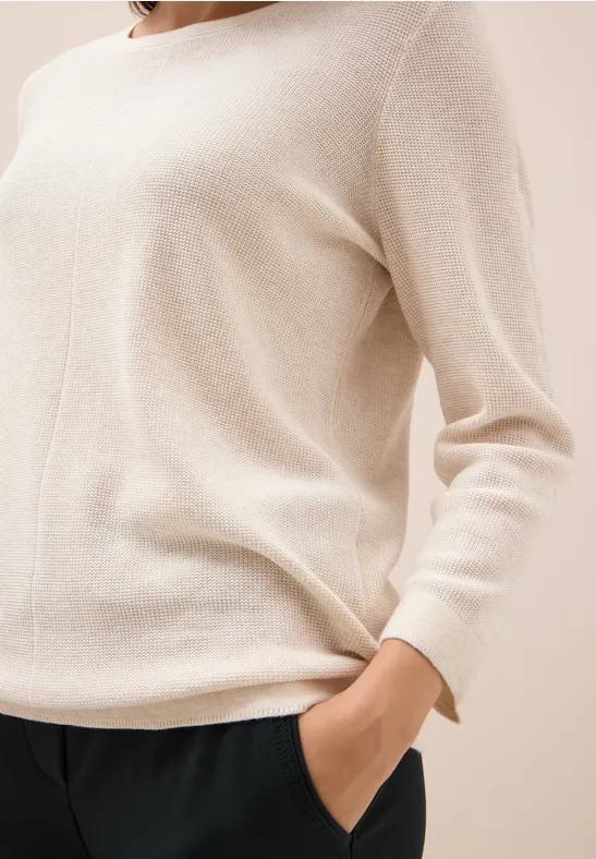 Rundhals Strickpullover oat milk beige melange