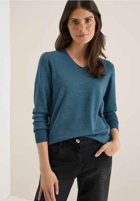 Basic Pullover dull teal blue melange