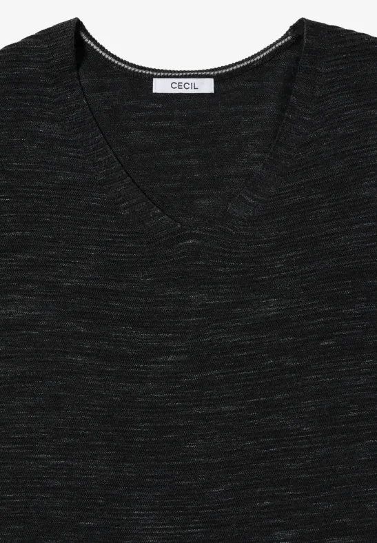 Pull à col en V salt-pepper heather melange