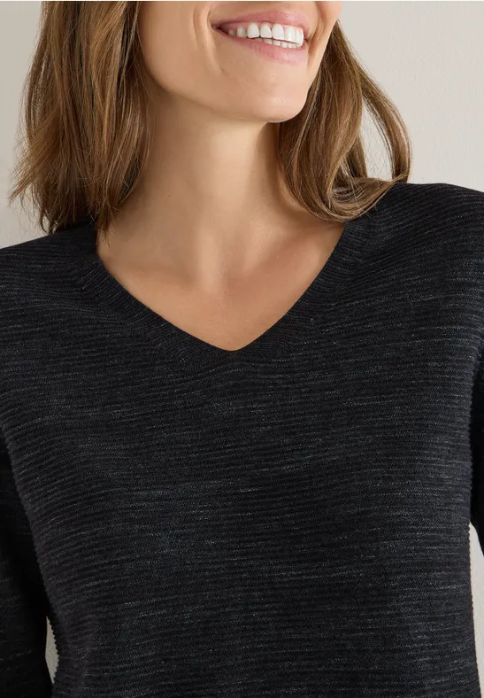 Pull à col en V salt-pepper heather melange