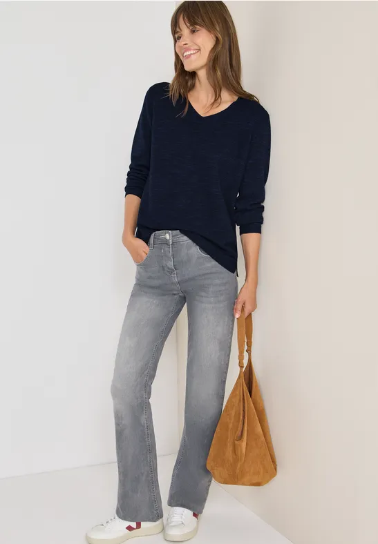 Pull à col en V deep blue heather melange