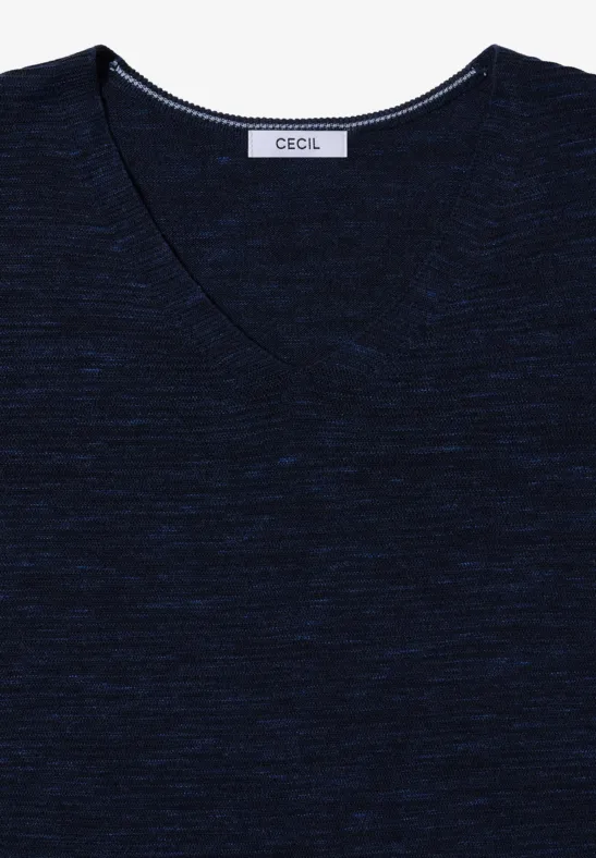 Pull à col en V deep blue heather melange