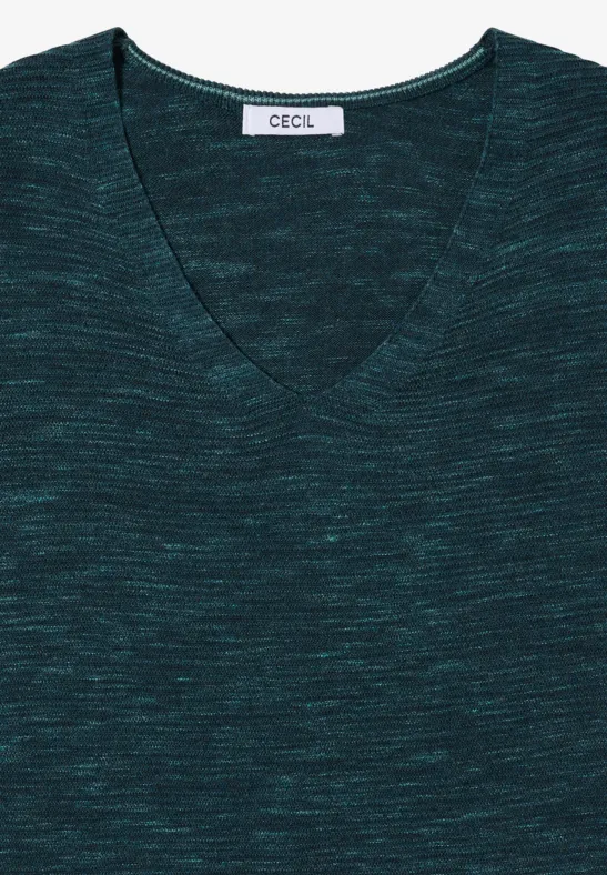 V-Neck Pullover pine green heather melange