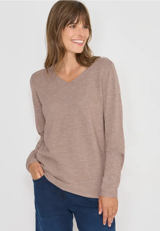 V-Neck Pullover heather taupe melange